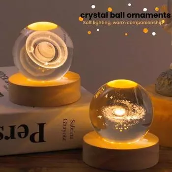 Светящийся хрустальный шар светодиодный ночник Сатурн Солнечная система 3D Луна настольная лампа USB спальня атмосфера лампа для рождественского подарка ребенку