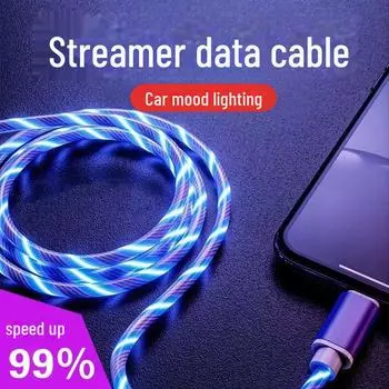 Светящийся кабель для зарядки Streamer для Apple, Android, Type-C, Huawei — красочный и светящийся для автомобиля. 1 meter