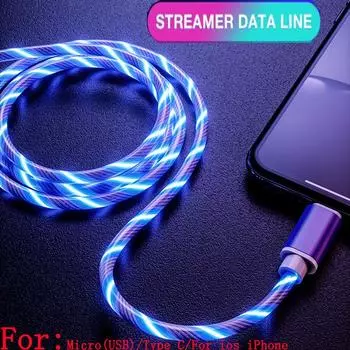 Светящийся кабель, зарядные кабели для мобильных телефонов, светодиодный свет, Micro USB Type C, зарядное устройство для Samsung Galaxy S8 S9 A50 A70, зарядный провод, шнур Micro разноцветный