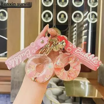 Светящийся масляный брелок в виде зыбучего песка в форме пончика: Изысканный автомобильный кулон и аксессуар для сумки, идеально подходящий для подарков. Single OPP bag розовый