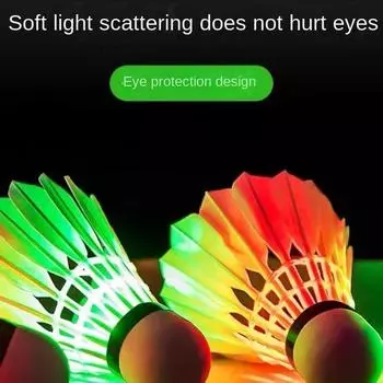 Светящийся мяч для бадминтона с высокой эластичностью и прочным ветронепроницаемым нейлоновым мячом с перьями для яркой ночи. Nylon balls quantity 3 зелёный