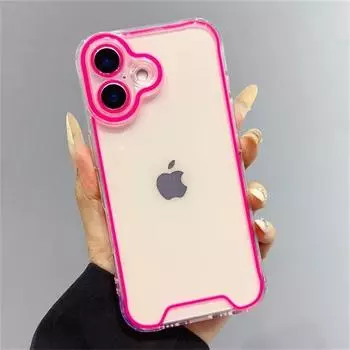 Светящийся неоновый флуоресцентный прозрачный чехол для iPhone 16 Pro Max 15 14 13 12 11 XR XS X Защита камеры Мягкий противоударный чехол iPhone 16 Pro Max чёрный