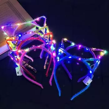 Светящийся ободок для волос, светящиеся кошачьи ушки, ободок для волос, корона, светодиодные кроличьи ушки, повязка на голову, светодиодная игрушка C-Random colors