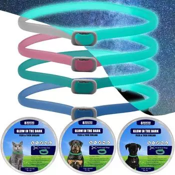 Светящийся ошейник от блох и клещей для собак, светящийся резиновый ошейник от блох для домашних животных на 8 месяцев, регулируемый ошейник от комаров для кошек 48cm Puppy luminous
