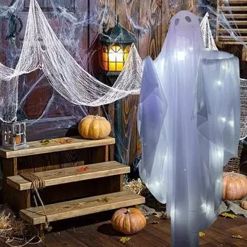 Светящийся подвесной кулон в виде привидения, украшение на Хэллоуин со светодиодной подсветкой, жуткий подвесной реквизит в виде привидения для дома с привидениями, декор на Хэллоуин