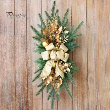 Светящийся рождественский венок для лестницы, венок с каплевидной отделкой, гирлянда для двери и лестницы с ягодным бантом, пластиковый рождественский праздничный домашний декор 60 cm серебряный