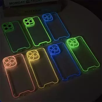 Светящийся силиконовый мягкий чехол с ночником для IPhone 14 13 12 11 15 Pro Max XS XR X 14Pro 13Pro 15Pro Plus IPhone14 Светящийся чехол iPhone 15 Pro Max чёрный