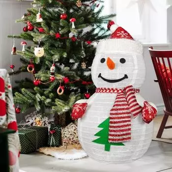 Светящийся снеговик со светодиодной подсветкой, складная снежинка из пайеток, уличный рождественский декор, работающий от батареек, праздничное украшение для камина на крыльце двора Snowman