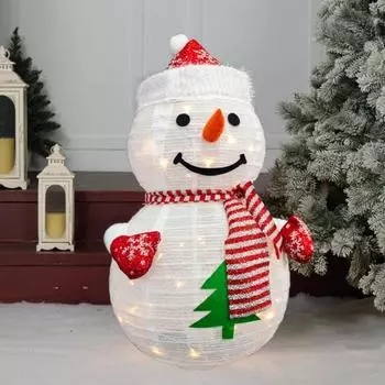 Светящийся снеговик со светодиодной подсветкой, складная снежинка из пайеток, уличный рождественский декор, работающий от батареек, праздничное украшение для камина на крыльце двора Snowman