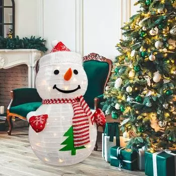 Светящийся снеговик со светодиодной подсветкой, складная снежинка из пайеток, уличный рождественский декор, работающий от батареек, праздничное украшение для камина на крыльце двора Snowman