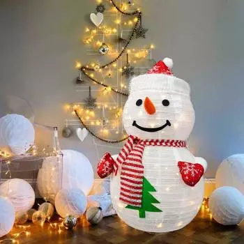Светящийся снеговик со светодиодной подсветкой, складная снежинка из пайеток, уличный рождественский декор