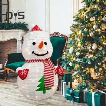 Светящийся снеговик со светодиодной подсветкой, складная снежинка из пайеток, уличный рождественский декор, работающий от батареек, праздничное украшение для камина на крыльце двора Snowman