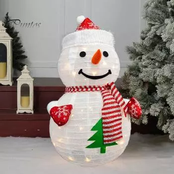 Светящийся снеговик со светодиодной подсветкой, складная снежинка из пайеток, уличный рождественский декор, работающий от батареек, праздничное украшение для камина на крыльце двора Snowman