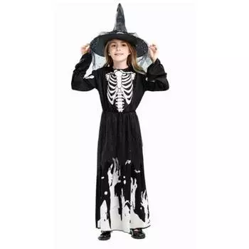 Светящийся в темноте костюм ведьмы, наряд для косплея на Хэллоуин для детей, унисекс, мантия для выступлений на вечеринках и фестивалях на Хэллоуин S чёрный