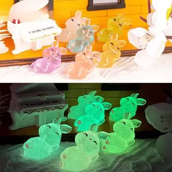 Светящийся в темноте кролик из смолы, украшение, милый мультяшный кролик, светящийся в темноте, микропейзаж, настольное украшение для автомобиля 3.7*2.5cm 10pcs оранжевый