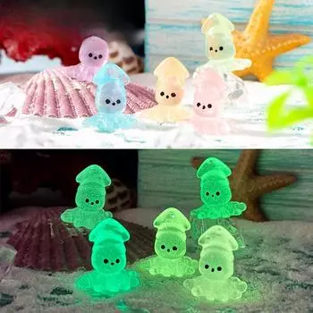 Светящийся в темноте осьминог кальмар смоляное украшение мультяшный микропейзаж пляж морской аквариум ландшафтные украшения 10pcs розовый