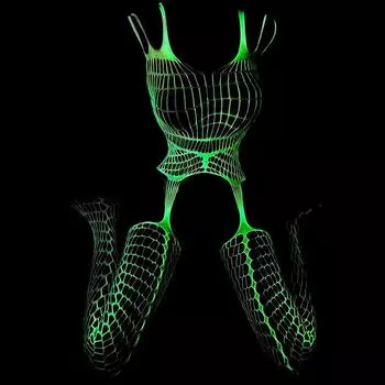 Светящийся в темноте сетчатый боди бесшовный комплект нижнего белья наряд для ночного клуба прозрачные колготки ролевая игра праздничная одежда сексуальные женщины все тело мерцает one size