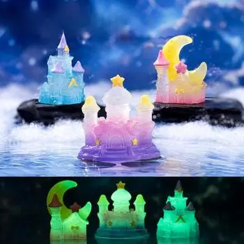 Светящийся в темноте сказочный замок с микропейзажем, настольное украшение для торта, лунный замок со звездами, украшение из смолы Luminous Castle5pc