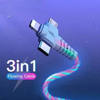 Светящийся зарядный кабель 3 в 1, USB-кабель для быстрой зарядки 2.1A со светящимся освещением для Samsung Iphone XiaoMi HuaWei синий
