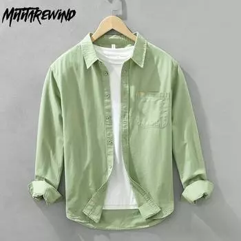 Свежая 100% хлопок с длинным рукавом мужская рубашка весна и лето повседневные мужские топы с воротником-лацканом однотонные повседневные рубашки простой стиль мужская одежда M белый