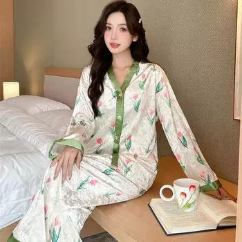 Свежая элегантная женская пижама Y2k Pink Tulip, французская эстетика, ночная рубашка из флиса Golden Diamond, новая одежда для сна на осень-зиму M бежевый