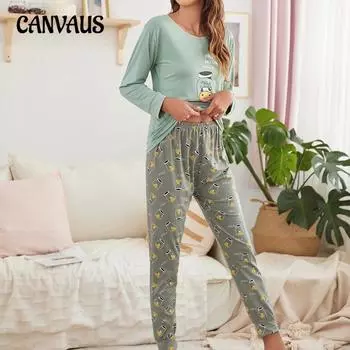 Свежая домашняя одежда, пижамы, женские брюки с круглым вырезом и длинными рукавами, молочный шелк, осенний костюм-пуловер с круглым вырезом M зелёный