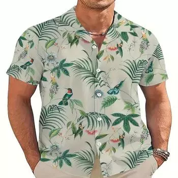 Свежая и элегантная мужская летняя рубашка с короткими рукавами с набивным рисунком, модный трикотажный стандартный стиль, подходящий для пляжного отдыха S