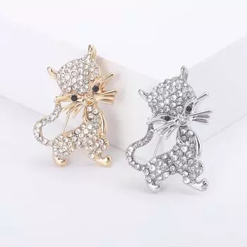 Свежая и милая брошь ручной работы со стразами в виде кошки, антибликовое украшение на воротник