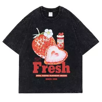 Свежая Клубника Вымытая Ретро Снежная Футболка Мужская Креативность Пот Одежда Мода Футболка Одежда Футболки Дышащая S