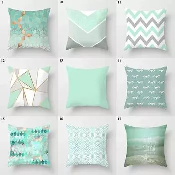 Свежая мода, мятно-зеленая, синяя наволочка для гостиной, дивана, офиса, наволочка, современный простой геометрический домашний декор 45x45cm