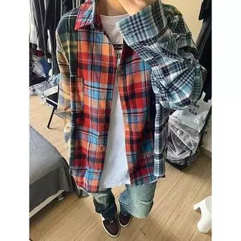 Свежая рубашка для женщин весна-лето новая свободная рубашка в клетку больших размеров для учеников младших классов средней школы пальто M красный