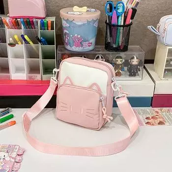 Свежая симпатичная сумка через плечо для студентов с принтом кота, повседневная универсальная дорожная сумка для телефона для девочек, милая вертикальная сумка через плечо 17*6*20cm чёрный