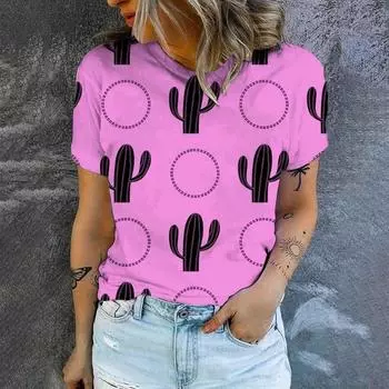 Свежая сладкая розовая женская футболка с 3D-цифровым принтом и короткими рукавами, свободная, на каждый день, женская футболка S