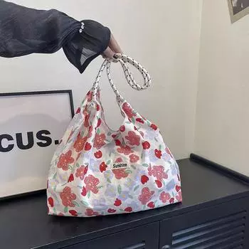 Свежая тканевая сумка для студентов, сумка через плечо, простая и модная, новая летняя сумка для покупок, большая вместимость, сумка через плечо для переноски вручную