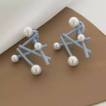 Свежие искусственные жемчужные синие серьги мода без проколотых ушей клипсы