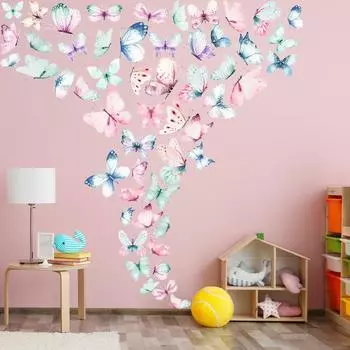 Свежие маленькие цветные наклейки на стену с бабочками, украшение для дома, гостиной, спальни, ПВХ, съемные водонепроницаемые самоклеящиеся наклейки