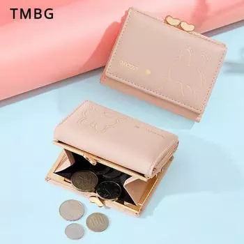 Свежие милые студенческие кошельки для девочек, тройной мини-короткий кошелек для монет, многофункциональный милый мультяшный кролик, бумажник с засовом, высококачественный PU ID, держатель для кредитных карт розовый