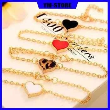 Свежие украшения, белый четырехлистный клевер, персиковое сердце, браслет «Любовь», браслет, маленький товар, модный женский трендовый браслет, женский белый