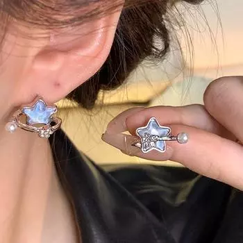 Свежие универсальные серьги, легкие роскошные нишевые синие серьги со звездами для женщин 1 pair