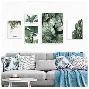 Свежие зеленые растения, скандинавский постер для гостиной, множественная комбинация, картина маслом, украшение для дома, настенные художественные изображения 21cm30cm NoFrame