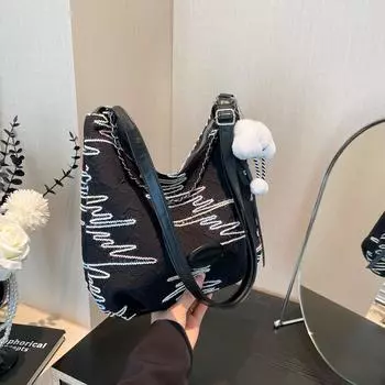 Свежий 2024 новый темперамент модная сумка-тоут на одно плечо через плечо в иностранном стиле красивая сумка через плечо для поездок на работу под мышкой с текстурой Without pendant чёрный