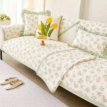 Свежий цветочный стиль Чехол для дивана Домашний декор Хлопковая ткань Нескользящая Подушка для сиденья Пыленепроницаемый Износостойкий Накидки на диван 70x70cm 1pc