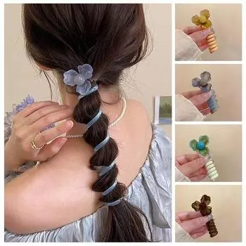 Свежий цветок телефонная линия повязка на голову эластичная коса резинка для волос модная телефонная проволока веревка для волос повседневная серый