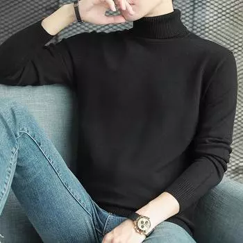 Свежий и элегантный свитер мужской антипиллинговый высококачественный трикотажный свитер с высоким воротом приталенный свитер с длинным рукавом однотонный трендовый мужской свитер M