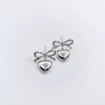 Свежий и милый кулон «Любовь», серьги-бантики, милые серьги в форме сердца из золота и серебра, украшения для женщин серебряный