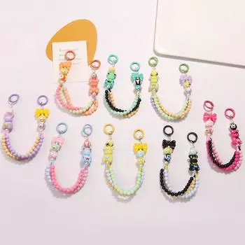 Свежий красочный медведь, расписанный вручную, бусины, бант, брелок, бисерная цепочка для телефона для женщин, милый чехол для наушников, украшение на сумку