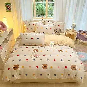 Свежий осенне-зимний комплект из молочного флиса с рисунком, утолщенное теплое одеяло, двуспальное постельное белье 220x240 150x200cm 1pcs