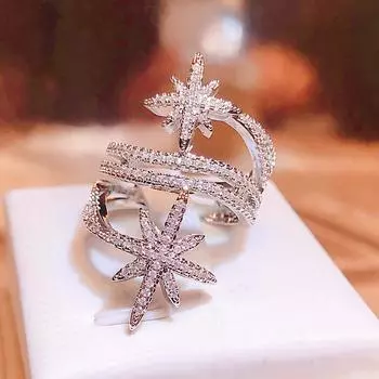 Свежий стиль, кольца со звездами для женщин, высокое качество, посеребренный кристалл, камень CZ, модные роскошные женские кольца, нежные ювелирные изделия 6 белый