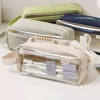 Свежий стиль, прозрачные сумки для карандашей, красивая сумка для ручек, водонепроницаемый держатель для канцелярских принадлежностей большой емкости, школьные/офисные принадлежности армия зеленый