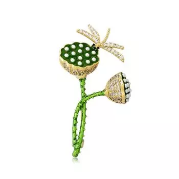 Свежий стручок лотоса, брошь из циркония цвета эмали «Стрекоза», высококачественная женская брошь, летняя булавка для костюма, темперамент